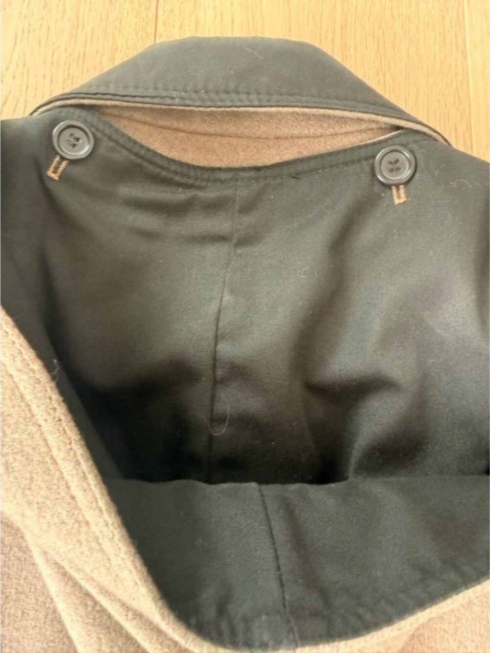 Vintage Taupe Hooded Cape Poncho Wool Blend Removable Hood Oversized - Picture 9 of 9
